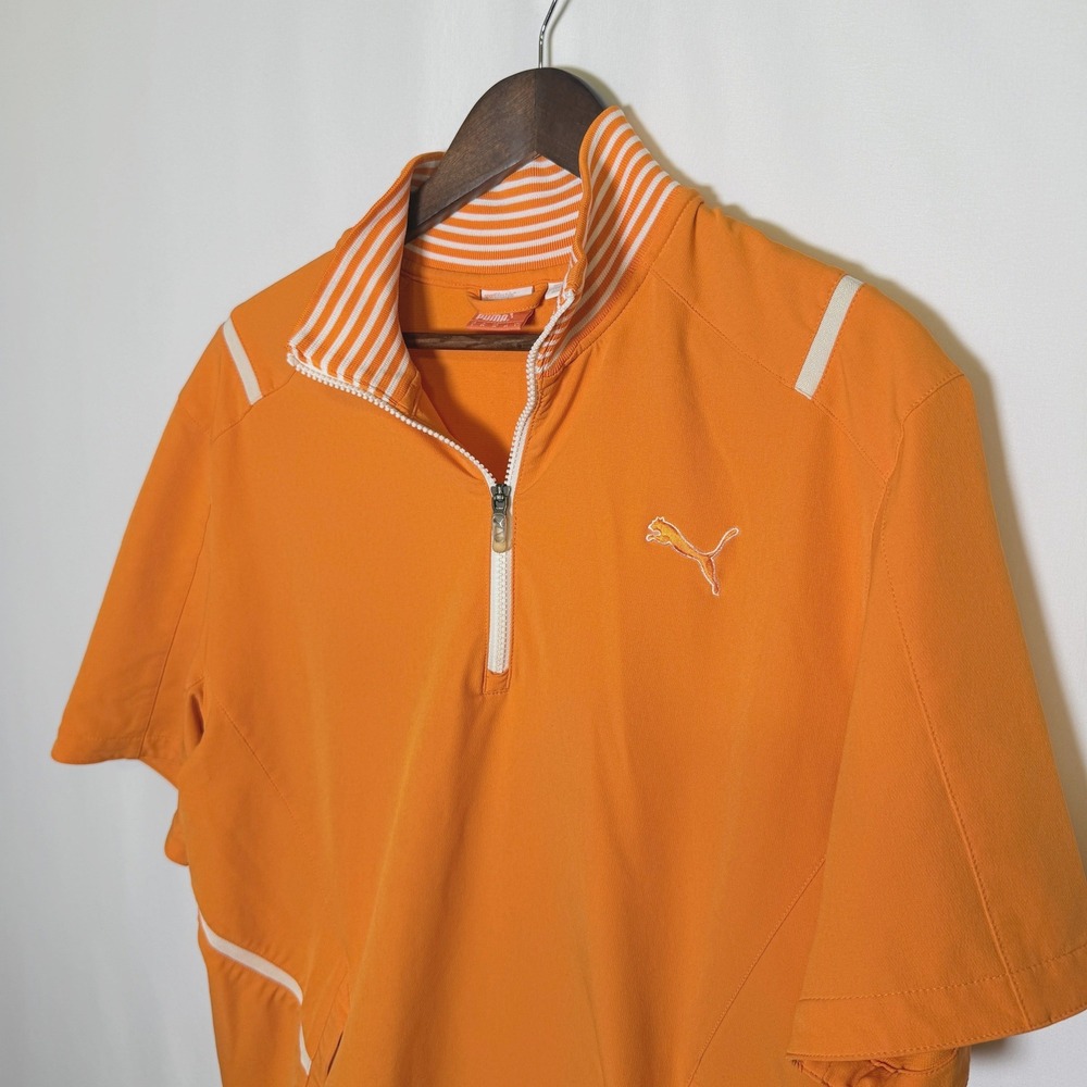 Puma Mens Storm Cell 1/4 Zip Short Sleeve Pullover Orange Large Golf Top